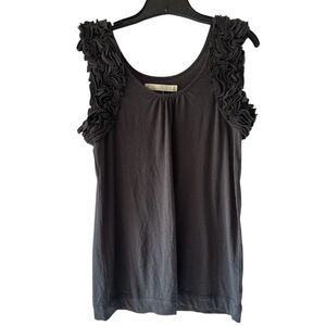 NWT Madewell Womens Charcoal Gray Ruffled Trim Tank Top Cotton Blend Size Small
